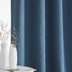 HLC.ME Camden Jacquard 100% Blackout Grommet Patio Door Panel - Navy Blue