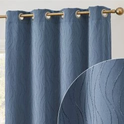 HLC.ME Camden Jacquard 100% Blackout Grommet Patio Door Panel - Navy Blue