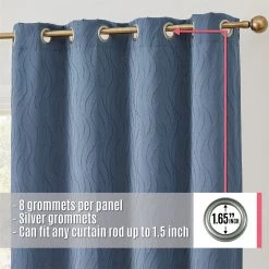 HLC.ME Camden Jacquard 100% Blackout Grommet Curtain Panels - Navy Blue - Set Of 2 Blackout Curtains