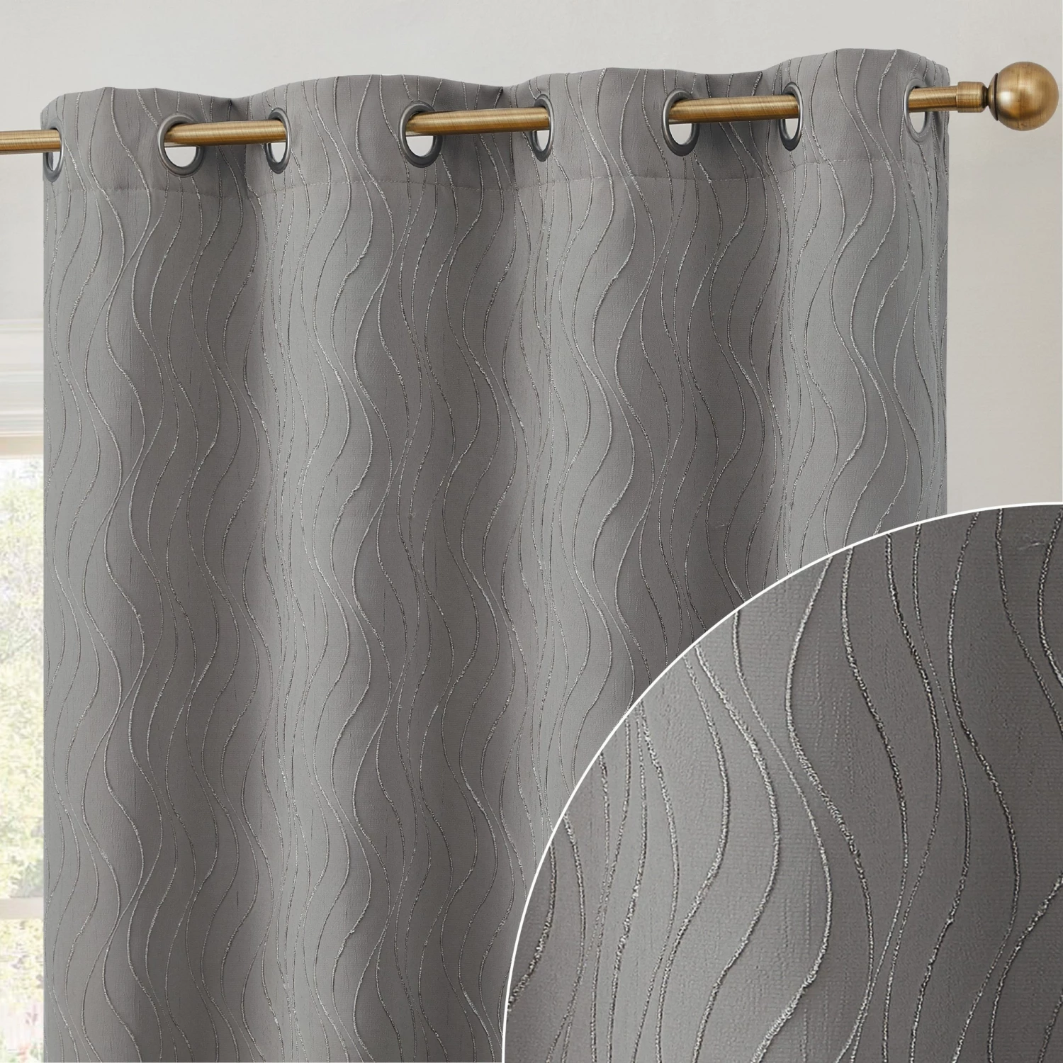 HLC.ME Camden Jacquard 100% Blackout Grommet Curtain Panels - Charcoal Grey - Set Of 2 3 HLC.ME Camden Jacquard 100% Blackout Grommet Curtain Panels - Charcoal Grey - Set Of 2