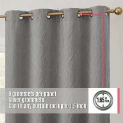 HLC.ME Faux Linen Curtains Camden Jacquard 100% Blackout Grommet Patio Door Panel - Charcoal Grey