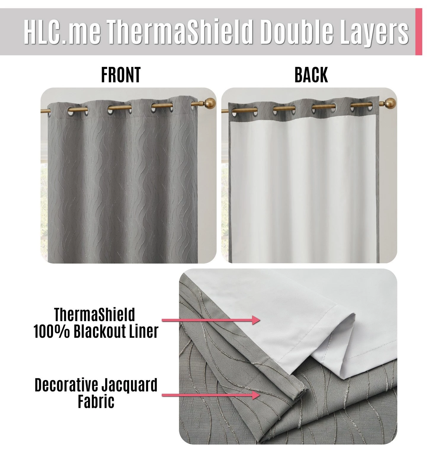 HLC.ME Camden Jacquard 100% Blackout Grommet Curtain Panels - Charcoal Grey - Set Of 2 8 HLC.ME Camden Jacquard 100% Blackout Grommet Curtain Panels - Charcoal Grey - Set Of 2