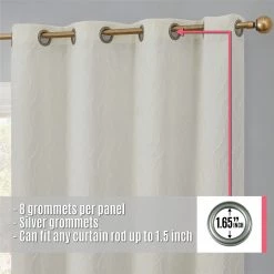 HLC.ME Blackout Curtains Camden Jacquard 100% Blackout Grommet Curtain Panels - Ivory - Set Of 2