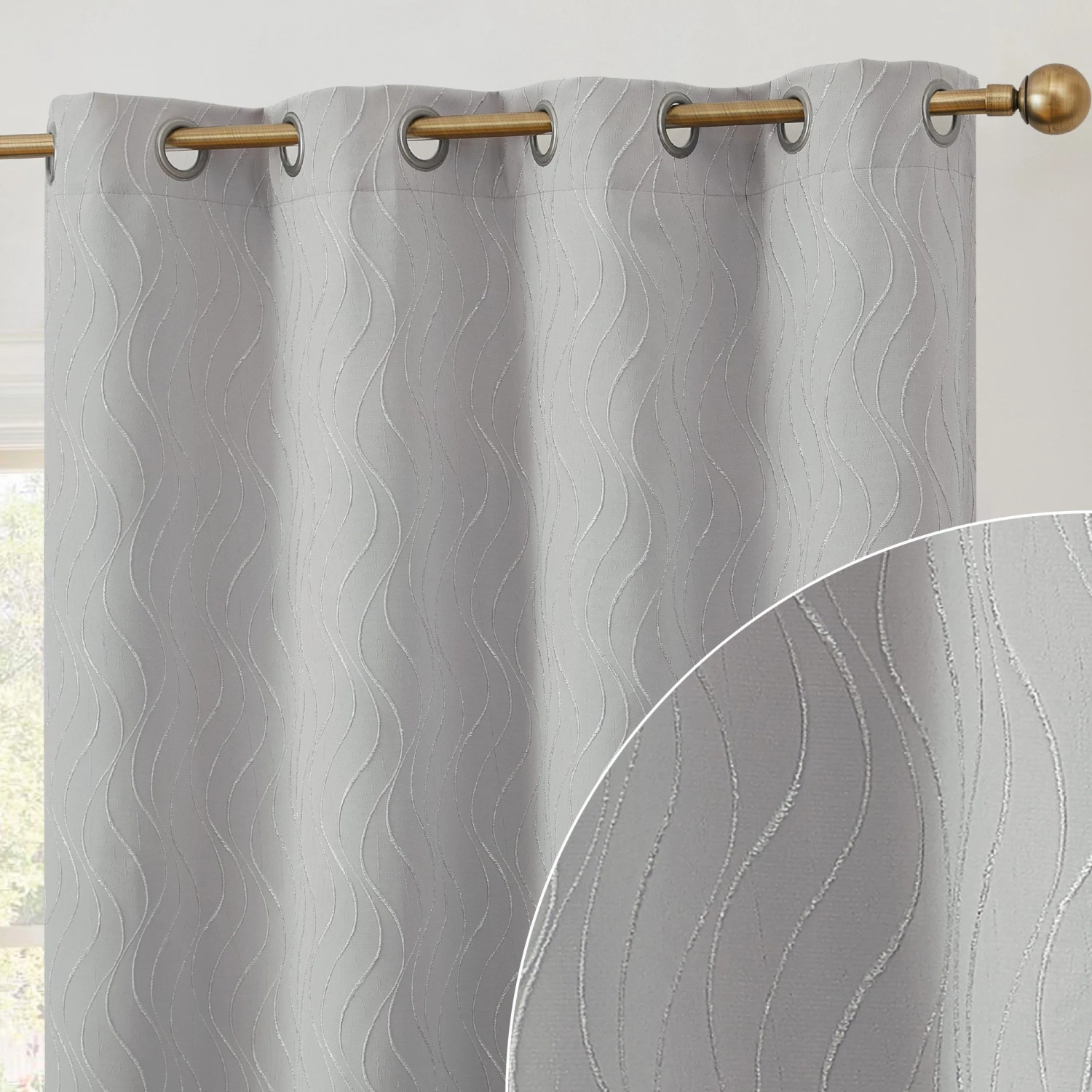 HLC.ME Camden Jacquard 100% Blackout Grommet Patio Door Panel - Light Grey/Silver Faux Linen Curtains 3 HLC.ME Camden Jacquard 100% Blackout Grommet Patio Door Panel - Light Grey/Silver Faux Linen Curtains