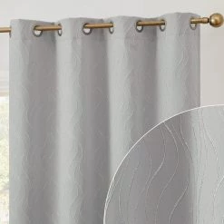 HLC.ME Camden Jacquard 100% Blackout Grommet Curtain Panels - Light Grey/Silver - Set Of 2 Blackout Curtains