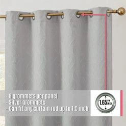 HLC.ME Camden Jacquard 100% Blackout Grommet Curtain Panels - Light Grey/Silver - Set Of 2 Blackout Curtains