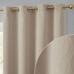HLC.ME Camden Jacquard 100% Blackout Grommet Curtain Panels - Taupe - Set Of 2 Blackout Curtains