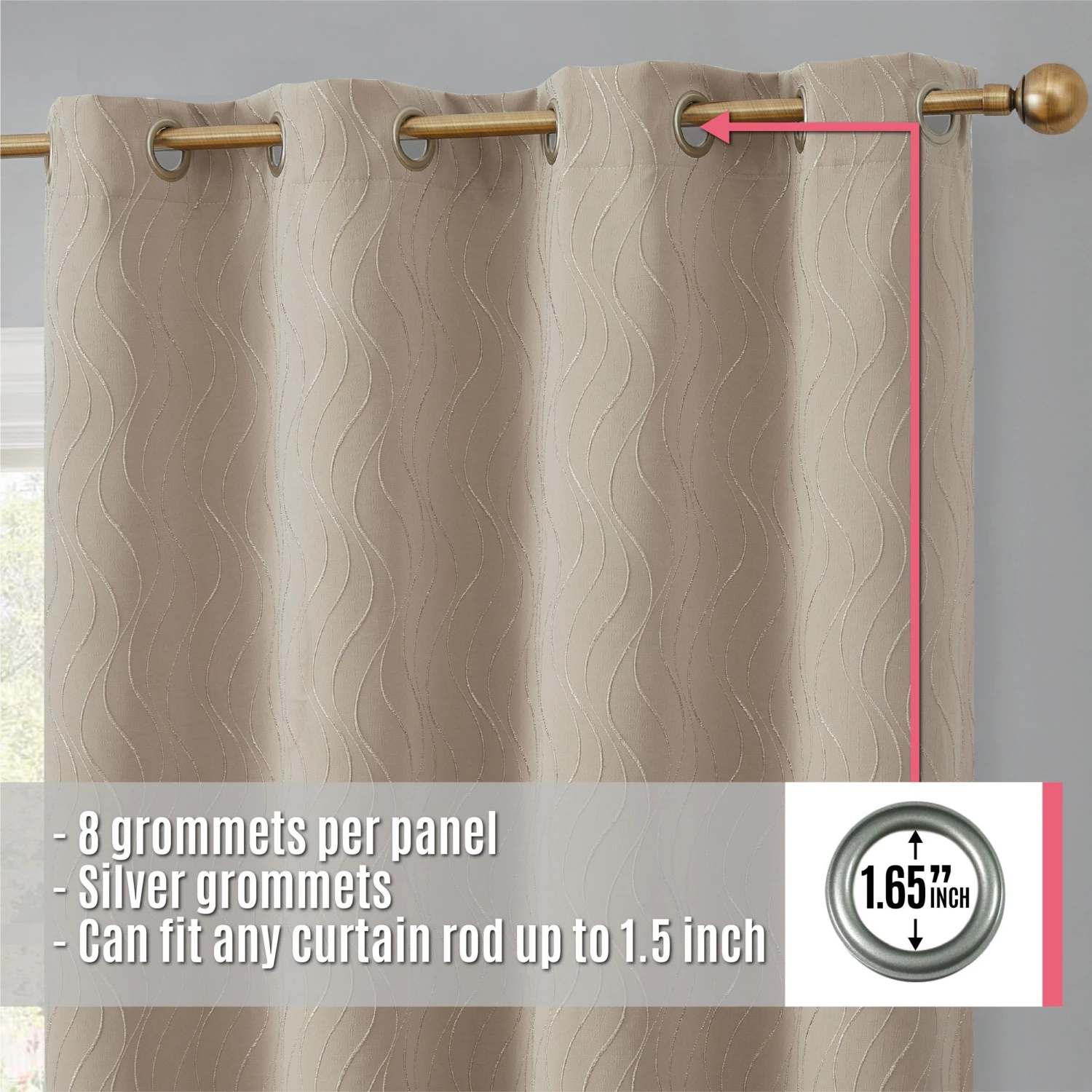 HLC.ME Camden Jacquard 100% Blackout Grommet Curtain Panels - Taupe - Set Of 2 Blackout Curtains 5 HLC.ME Camden Jacquard 100% Blackout Grommet Curtain Panels - Taupe - Set Of 2 Blackout Curtains