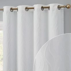HLC.ME Faux Linen Curtains Camden Jacquard 100% Blackout Grommet Patio Door Panel - White