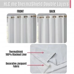 HLC.ME Camden Jacquard 100% Blackout Grommet Curtain Panels - White - Set Of 2 Blackout Curtains