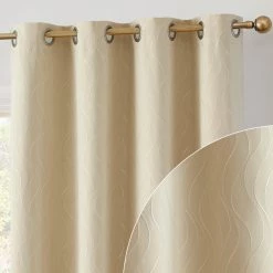 HLC.ME Camden Jacquard 100% Blackout Grommet Curtain Panels - Beige - Set Of 2 Blackout Curtains