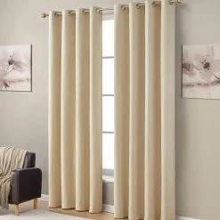 HLC.ME Camden Jacquard 100% Blackout Grommet Curtain Panels - Beige - Set Of 2 Blackout Curtains
