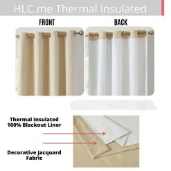 HLC.ME Camden Jacquard 100% Blackout Grommet Curtain Panels - Beige - Set Of 2 Blackout Curtains