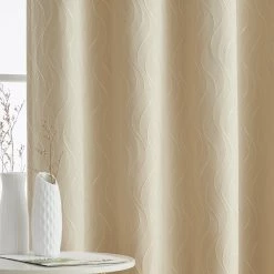 HLC.ME Camden Jacquard 100% Blackout Grommet Curtain Panels - Beige - Set Of 2 Blackout Curtains
