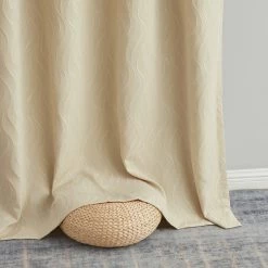HLC.ME Camden Jacquard 100% Blackout Grommet Curtain Panels - Beige - Set Of 2 Blackout Curtains