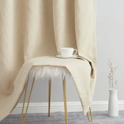 HLC.ME Camden Jacquard 100% Blackout Grommet Curtain Panels - Beige - Set Of 2 Blackout Curtains