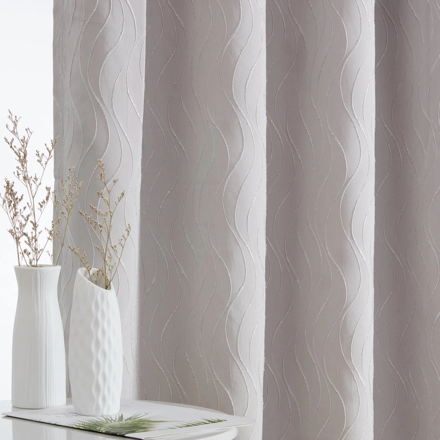 HLC.ME Camden Jacquard 100% Blackout Grommet Patio Door Panel - Light Grey/Silver Faux Linen Curtains 5 HLC.ME Camden Jacquard 100% Blackout Grommet Patio Door Panel - Light Grey/Silver Faux Linen Curtains