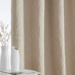 HLC.ME Camden Jacquard 100% Blackout Grommet Patio Door Panel - Taupe Faux Linen Curtains