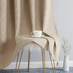 HLC.ME Camden Jacquard 100% Blackout Grommet Patio Door Panel - Taupe Faux Linen Curtains