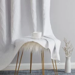 HLC.ME Faux Linen Curtains Camden Jacquard 100% Blackout Grommet Patio Door Panel - White