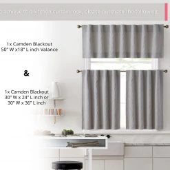 HLC.ME Faux Linen Curtains Camden Jacquard 100% Blackout Back Tab Tiers - Charcoal Grey - Set Of 2