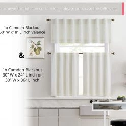 HLC.ME Faux Linen Curtains Camden Jacquard 100% Blackout Back Tab Tiers - Ivory - Set Of 2