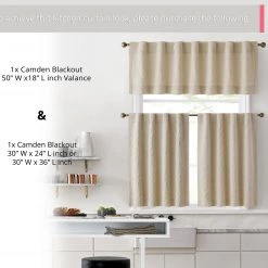 HLC.ME Camden Jacquard 100% Blackout Back Tab Valance - Taupe Faux Linen Curtains 7 HLC.ME Camden Jacquard 100% Blackout Back Tab Valance - Taupe Faux Linen Curtains