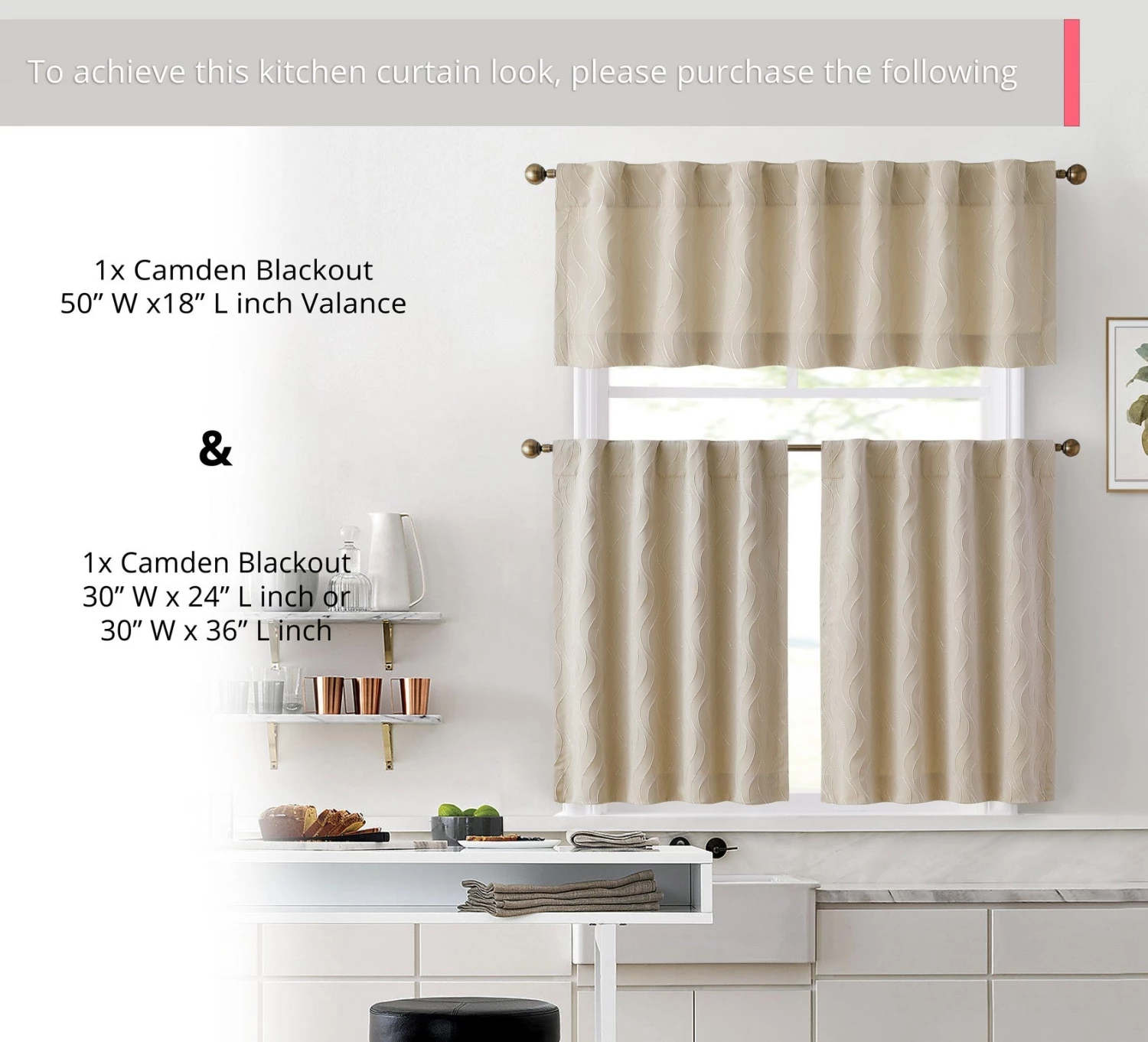 HLC.ME Camden Jacquard 100% Blackout Back Tab Valance - Taupe Faux Linen Curtains 5 HLC.ME Camden Jacquard 100% Blackout Back Tab Valance - Taupe Faux Linen Curtains