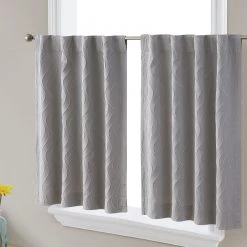 HLC.ME Faux Linen Curtains Camden Jacquard 100% Blackout Back Tab Tiers - Charcoal Grey - Set Of 2