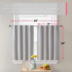 HLC.ME Camden Jacquard 100% Blackout Back Tab Tiers - Light Grey - Set Of 2