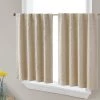 HLC.ME Camden Jacquard 100% Blackout Back Tab Tiers - Taupe - Set Of 2 Faux Linen Curtains 2 HLC.ME Camden Jacquard 100% Blackout Back Tab Tiers - Taupe - Set Of 2 Faux Linen Curtains