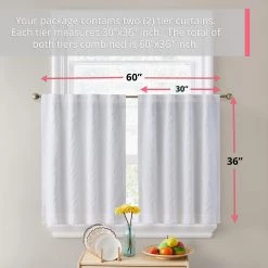 HLC.ME Camden Jacquard 100% Blackout Back Tab Tiers - White - Set Of 2 Faux Linen Curtains 8 HLC.ME Camden Jacquard 100% Blackout Back Tab Tiers - White - Set Of 2 Faux Linen Curtains