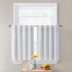 HLC.ME Camden Jacquard 100% Blackout Back Tab Tiers - White - Set Of 2 Faux Linen Curtains