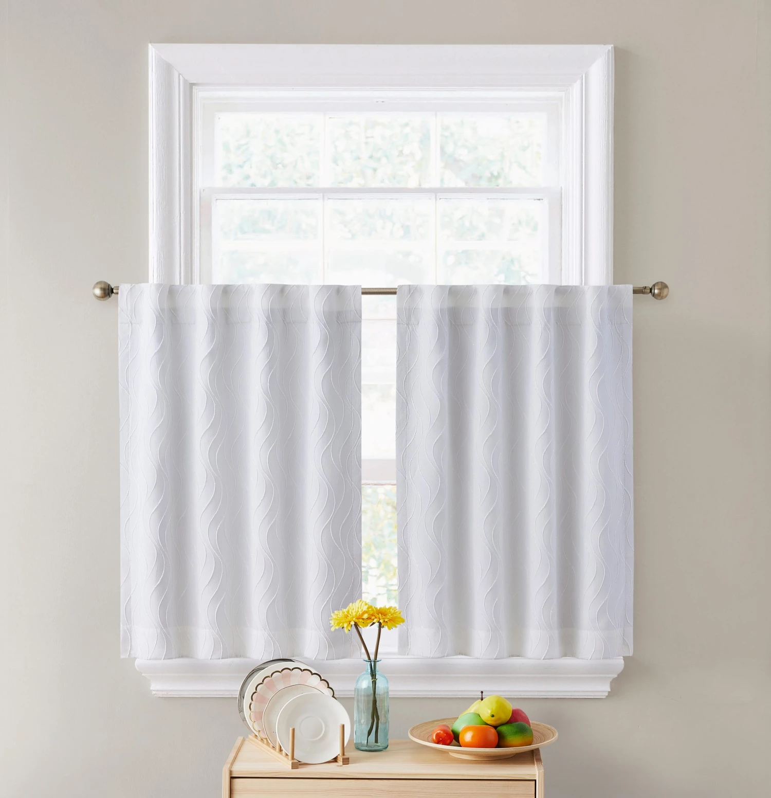 HLC.ME Camden Jacquard 100% Blackout Back Tab Tiers - White - Set Of 2 Faux Linen Curtains 4 HLC.ME Camden Jacquard 100% Blackout Back Tab Tiers - White - Set Of 2 Faux Linen Curtains