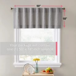 HLC.ME Camden Jacquard 100% Blackout Back Tab Valance - Charcoal Grey