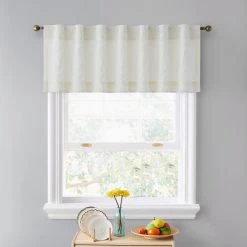 HLC.ME Camden Jacquard 100% Blackout Back Tab Valance - Ivory Faux Linen Curtains
