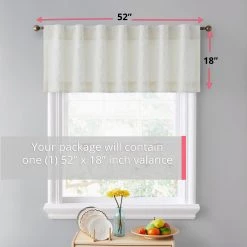 HLC.ME Camden Jacquard 100% Blackout Back Tab Valance - Ivory Faux Linen Curtains