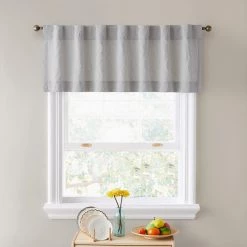 HLC.ME Camden Jacquard 100% Blackout Back Tab Valance - Light Grey Faux Linen Curtains