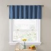 HLC.ME Faux Linen Curtains Camden Jacquard 100% Blackout Back Tab Valance - Marine/Navy Blue