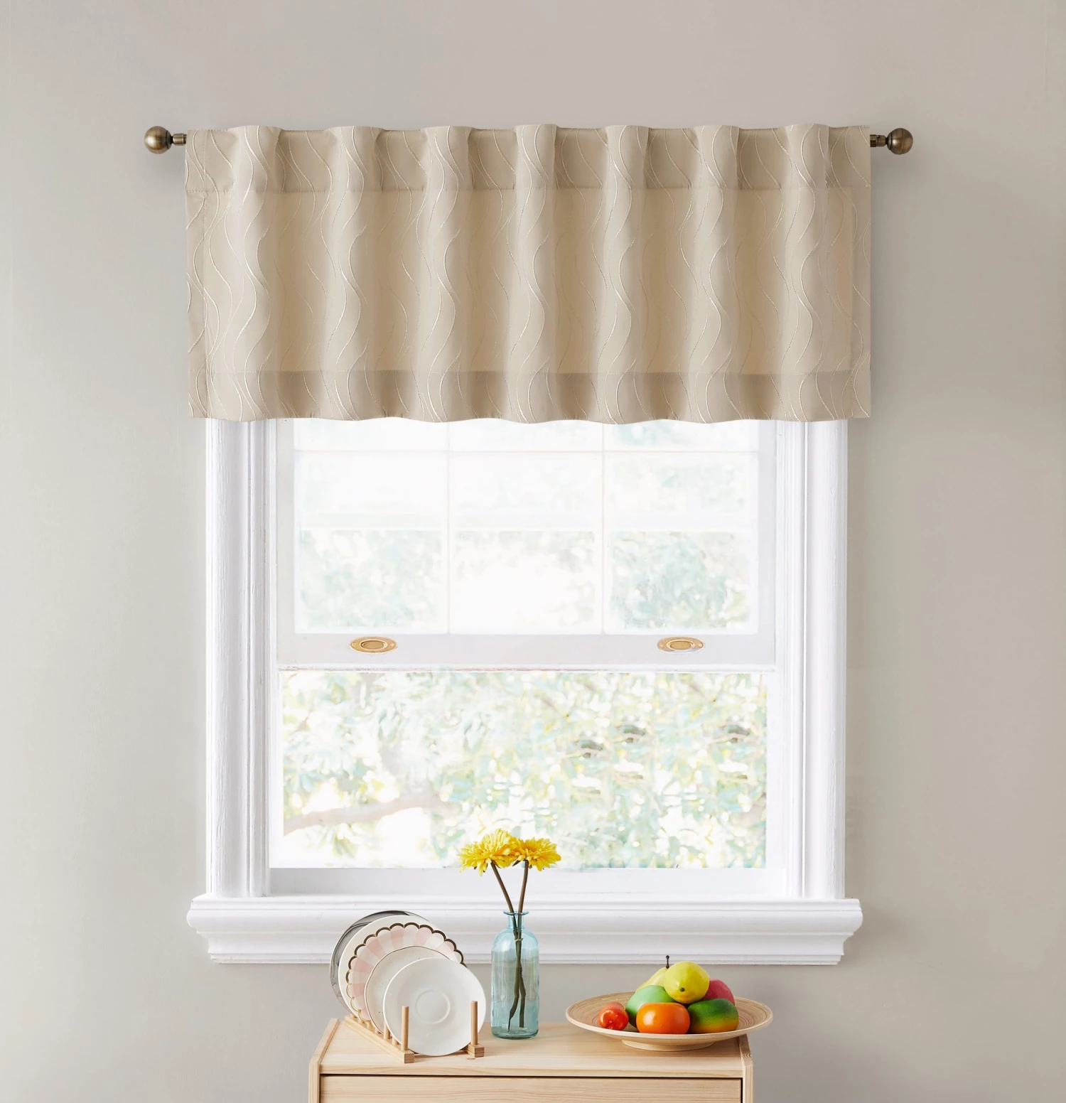 HLC.ME Camden Jacquard 100% Blackout Back Tab Valance - Taupe Faux Linen Curtains 3 HLC.ME Camden Jacquard 100% Blackout Back Tab Valance - Taupe Faux Linen Curtains