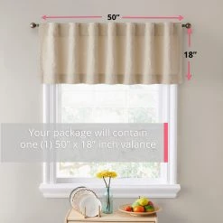 HLC.ME Camden Jacquard 100% Blackout Back Tab Valance - Taupe Faux Linen Curtains