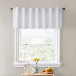 HLC.ME Faux Linen Curtains Camden Jacquard 100% Blackout Back Tab Valance - White