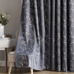 HLC.ME Faux Linen Curtains Carol Floral Blackout Grommet Patio Door Panel - Grey 15 HLC.ME Faux Linen Curtains Carol Floral Blackout Grommet Patio Door Panel - Grey