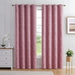 HLC.ME Onyx By Obscura Carol Floral Blackout Curtains - Blush - Set Of 2
