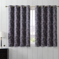 HLC.ME Onyx By Obscura Carol Floral Blackout Curtains - Grey - Set Of 2