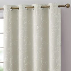 HLC.ME Onyx By Obscura Carol Floral Blackout Curtains - Ivory - Set Of 2