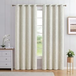 HLC.ME Onyx By Obscura Carol Floral Blackout Curtains - Ivory - Set Of 2