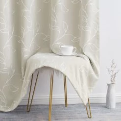 HLC.ME Onyx By Obscura Carol Floral Blackout Curtains - Ivory - Set Of 2