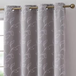 HLC.ME Onyx By Obscura Carol Floral Blackout Curtains - Light Grey - Set Of 2