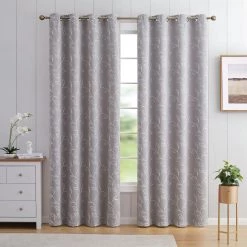 HLC.ME Onyx By Obscura Carol Floral Blackout Curtains - Light Grey - Set Of 2